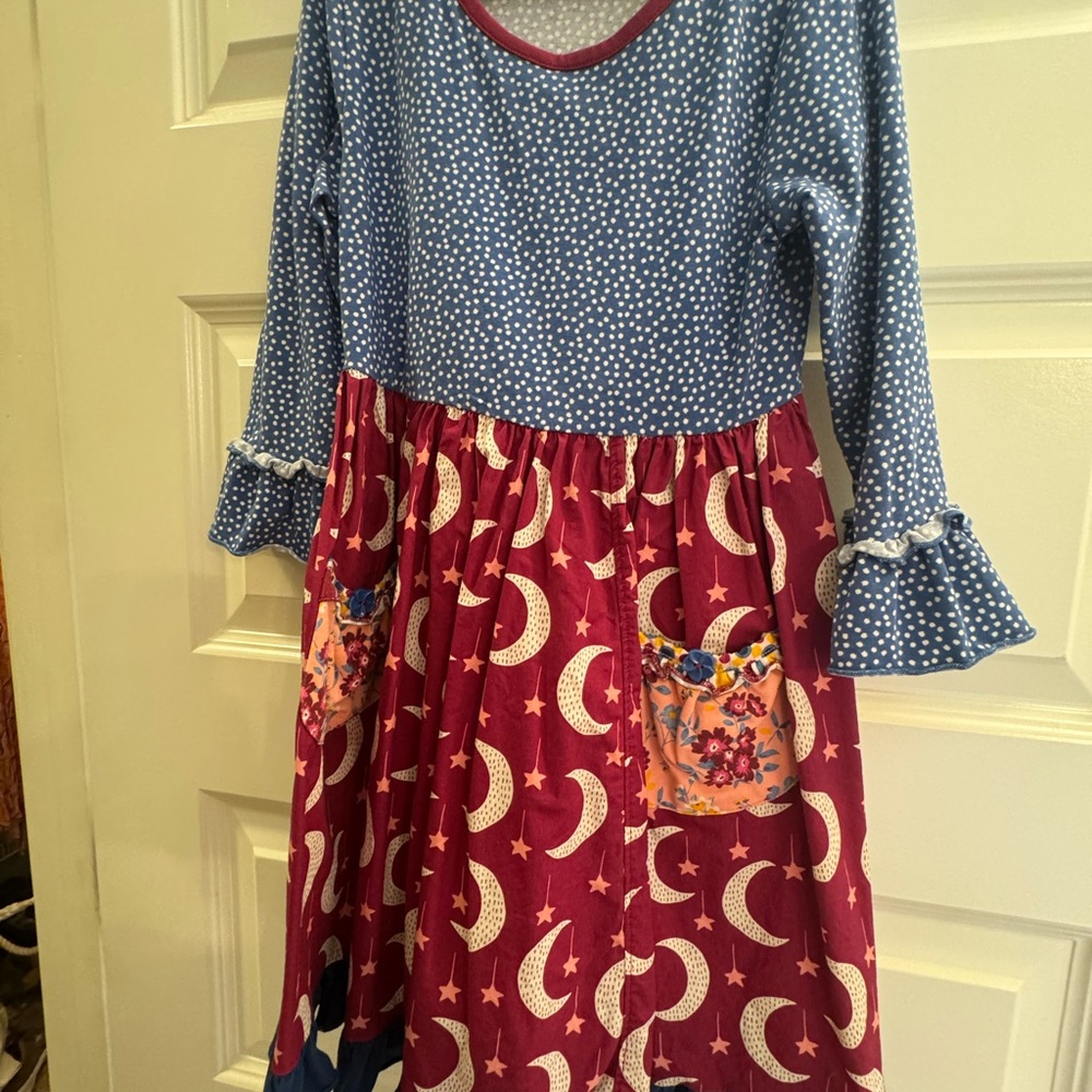 Wildflowers Blue and Red Kids Dress with Celestial Pattern